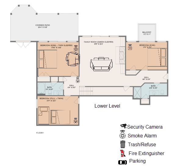 Lower Level - Floor Plan with Sleeping arrangements